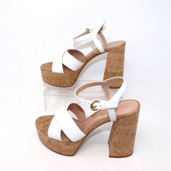Gianvito Rossi 37.5 NEW With Box Nappa White Leather & Cork Bebe Sandal Heels - Picture 10 of 13